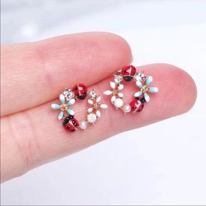 Stunning Floral Ladybug Stud Earrings